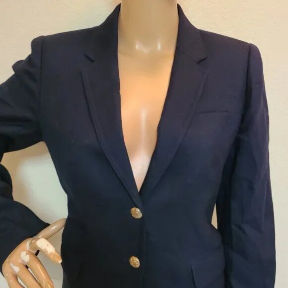 J. CREW SCHOOLBOY classic NAVY BLUE STRETCH WOOL SLIM FITTED BLAZER JACKET sz 0 - Picture 4 of 5